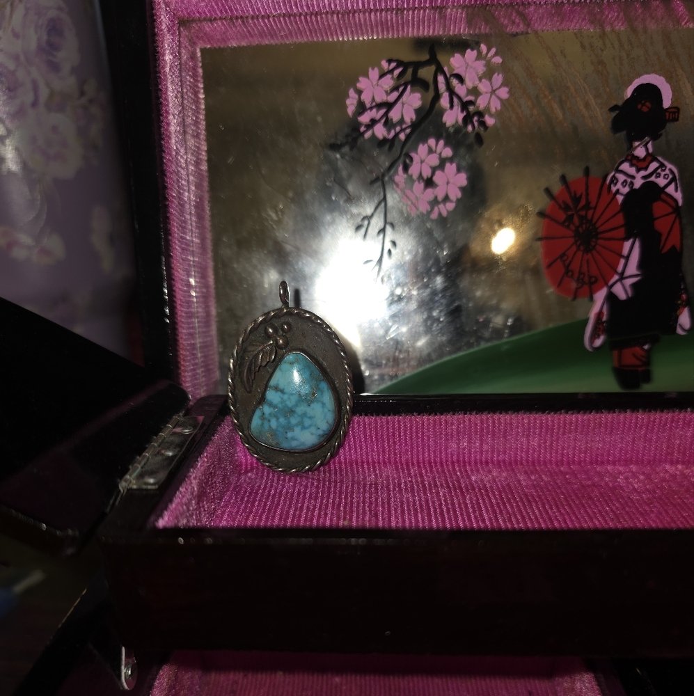 Taxco Vtg Turquoise Stone Pendant - Picture 3 of 5